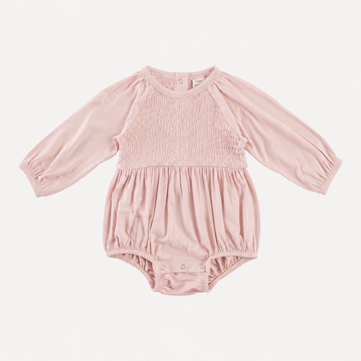 PREORDER long sleeve puffed smocked bubble | rose smoke | bamboo