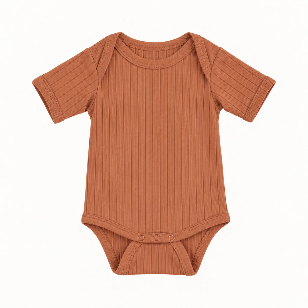 PREORDER short sleeve lap neck bodysuit | copper | woods rib