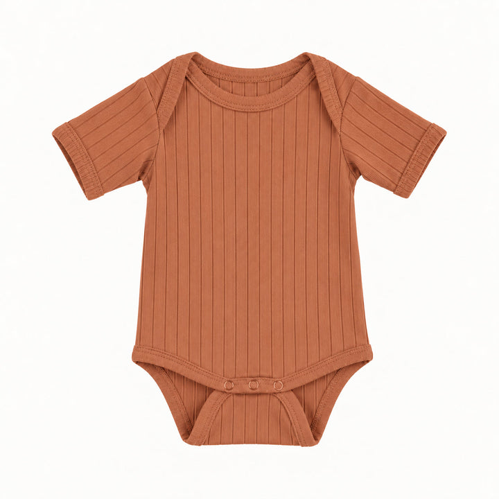 PREORDER short sleeve lap neck bodysuit | copper | woods rib