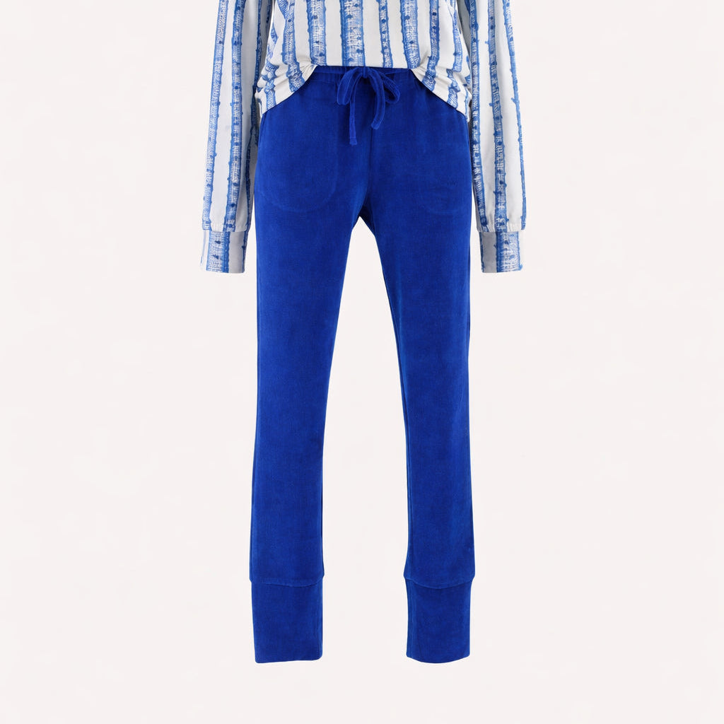 womens skinny jogger | monaco blue | organic cotton velour
