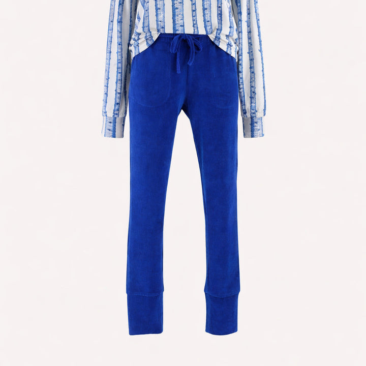 womens skinny jogger | monaco blue | organic cotton velour