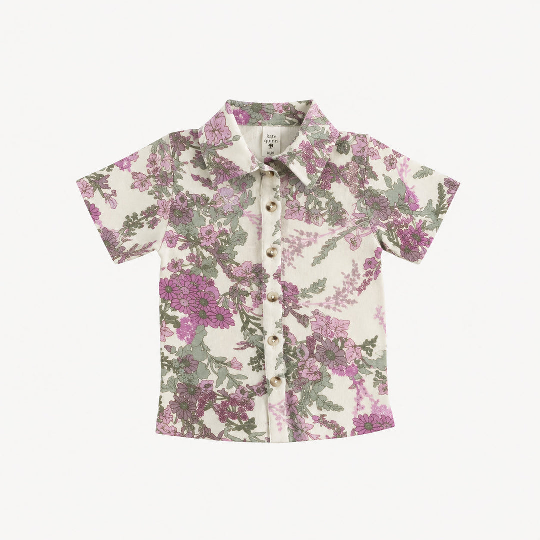 PREORDER short sleeve collard button up tee | violet queen annes lace | modal