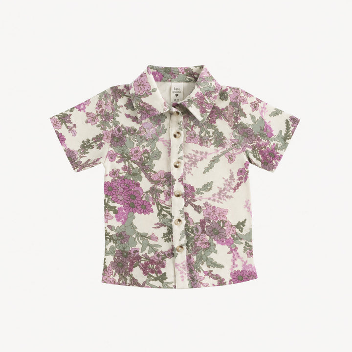 PREORDER short sleeve collard button up tee | violet queen annes lace | modal