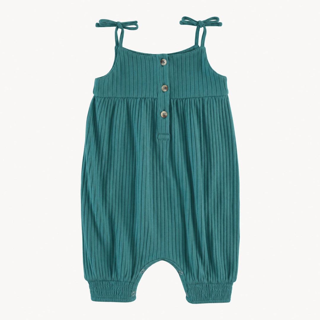 PREORDER gathered smocked tie jumpsuit | sea pine | organic cotton wide rib