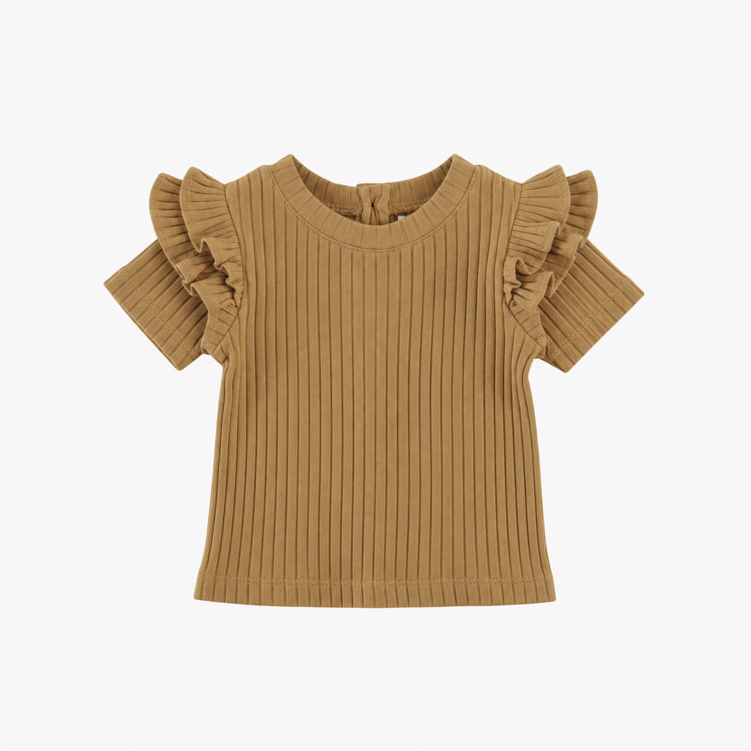 PREORDER short sleeve double ruffle shoulder top | apple cinnamon | organic cotton wide rib