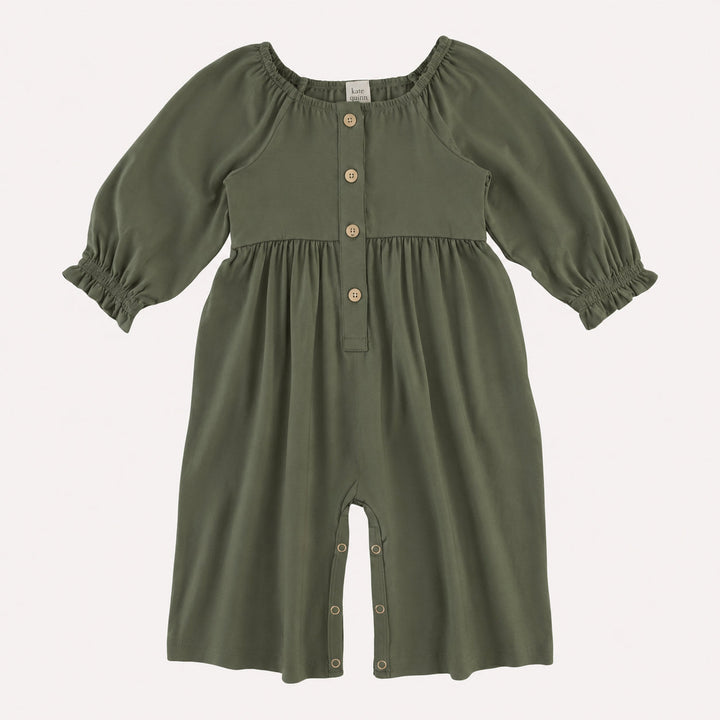PREORDER long sleeve woodland gaucho jumpsuit | bronze green | organic cotton interlock