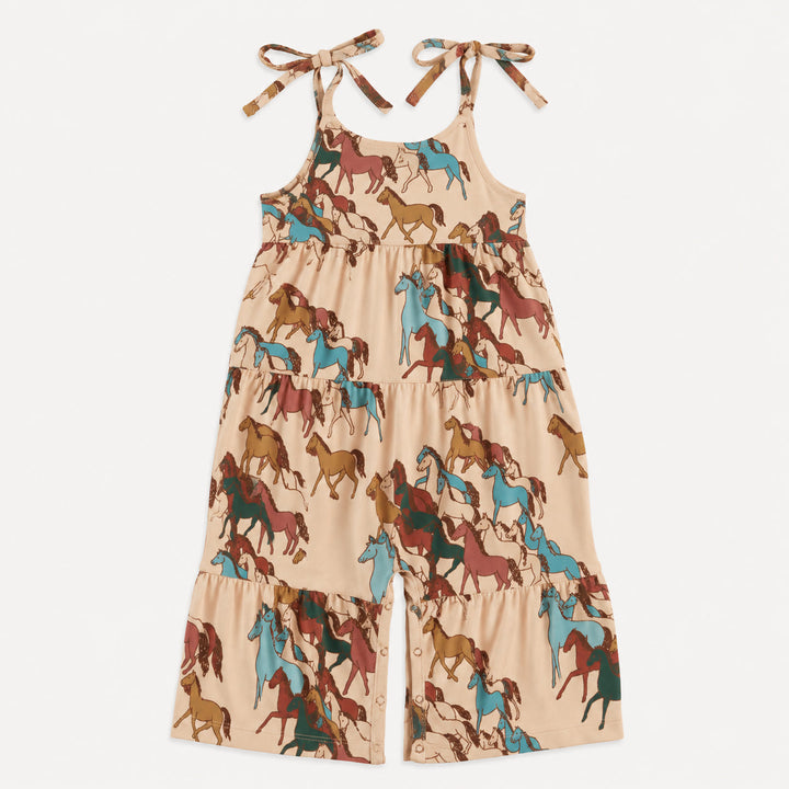 PREORDER spaghetti tie prairie gaucho jumpsuit | horse party| organic cotton interlock