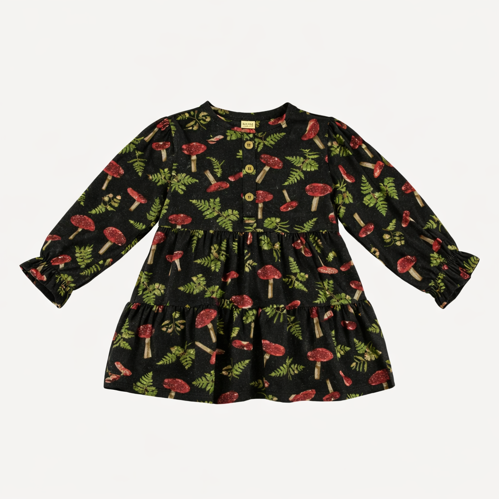 long sleeve henley prairie top | scarlet mushroom fern | organic cotton interlock