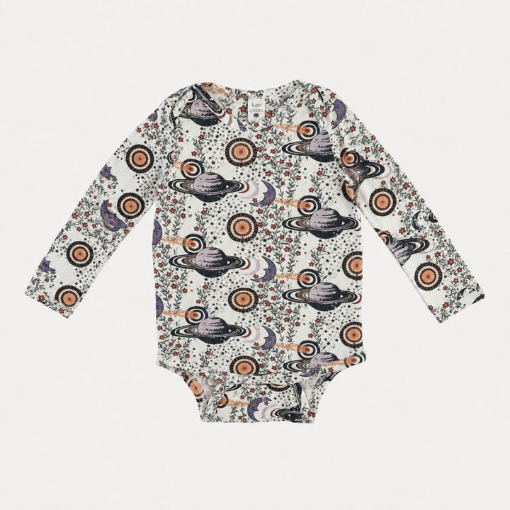 PREORDER long sleeve lap neck bodysuit | mystical planets | bamboo