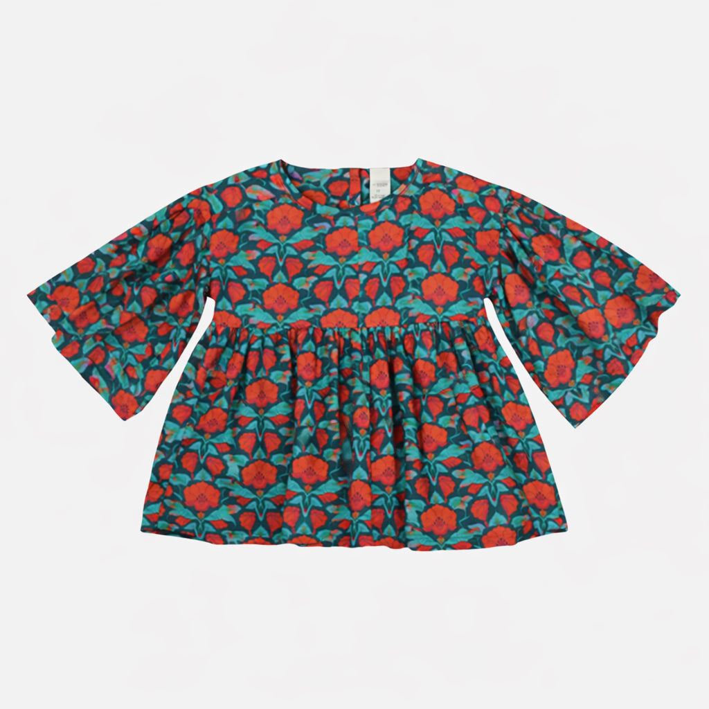 bell sleeve gathered tunic | poppy | organic cotton jersey