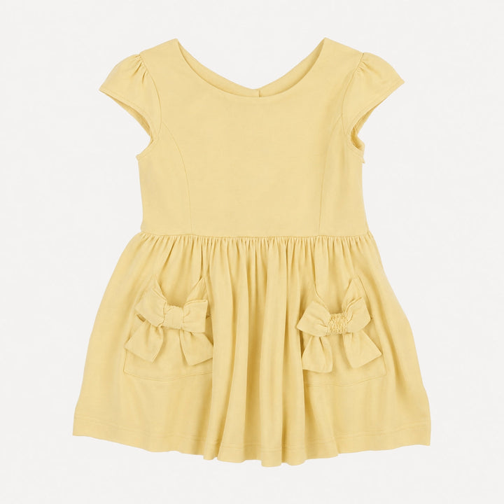 PREORDER cap sleeve back bow dress | butter yellow | organic cotton interlock