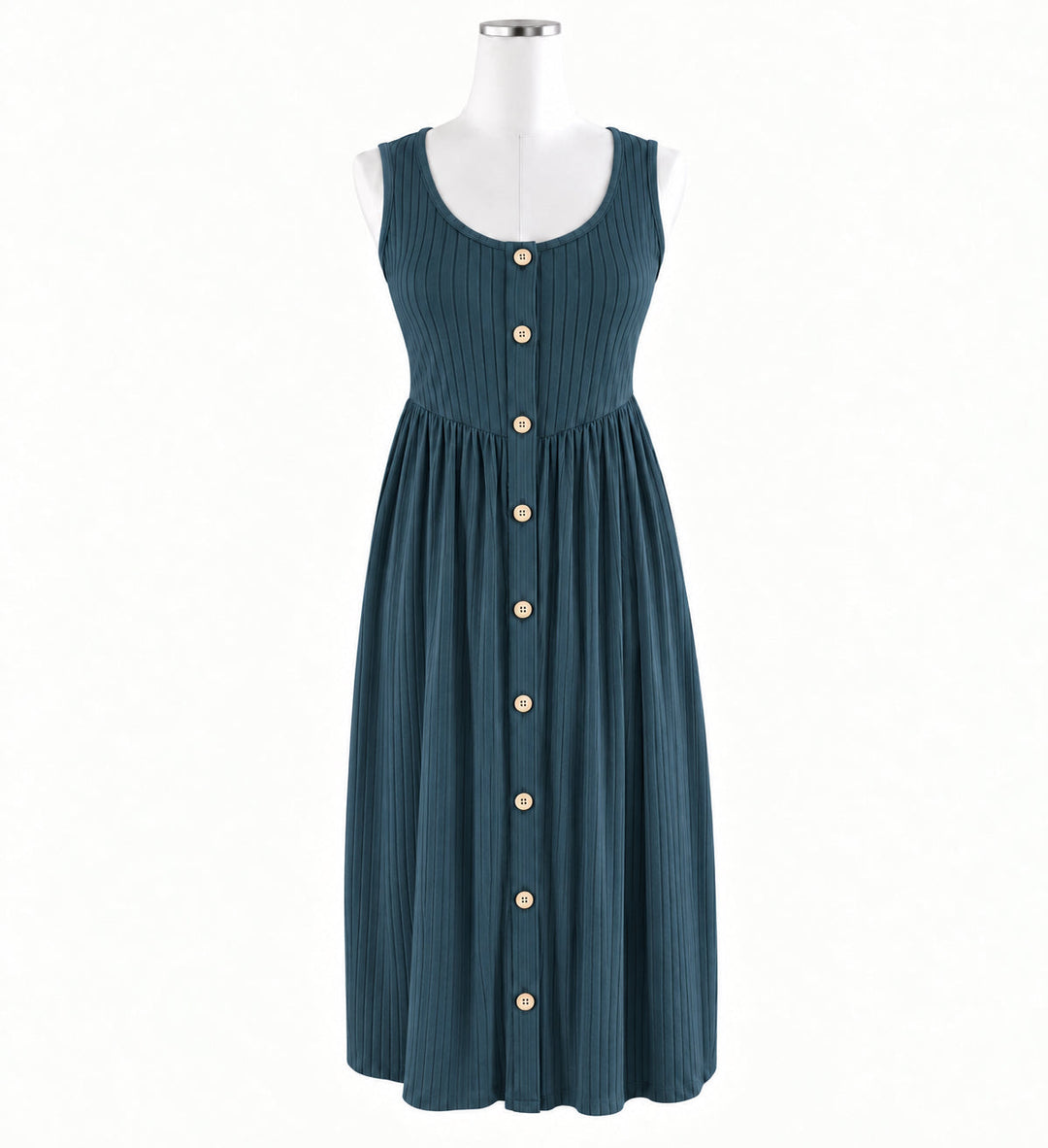 PREORDER womens sleeveless emma dress | blue slate | organic cotton wide rib
