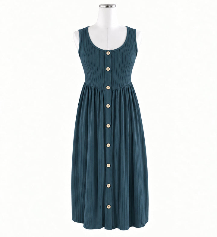 PREORDER womens sleeveless emma dress | blue slate | organic cotton wide rib