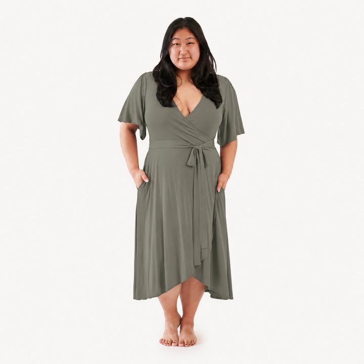 PREORDER womens flutter sleeve wrap dress | vetiver | modal