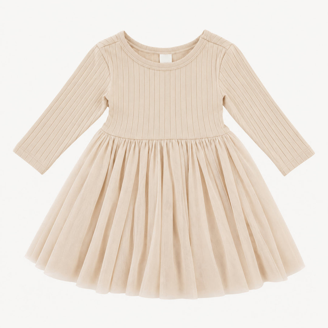 PREORDER long sleeve ballerina tulle dress | oatmeal | woods rib