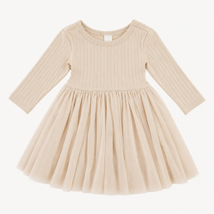 PREORDER long sleeve ballerina tulle dress | oatmeal | woods rib