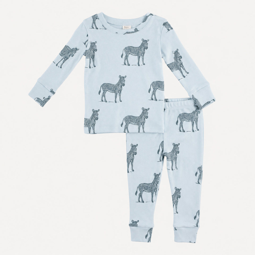 PREORDER long sleeve crew neck pj set | blue zebra | bamboo