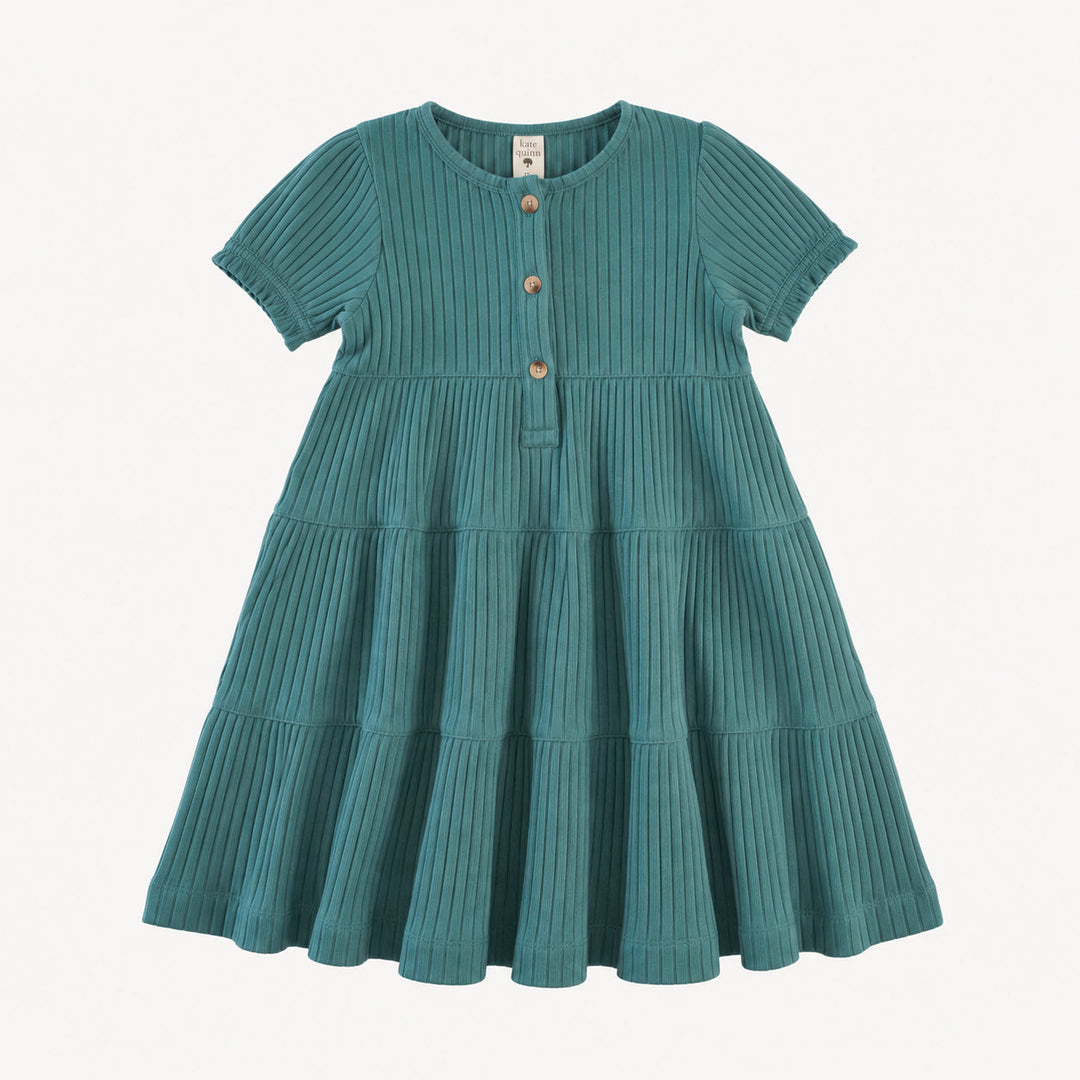 PREORDER short sleeve prairie dress | sea pine | organic cotton wide rib