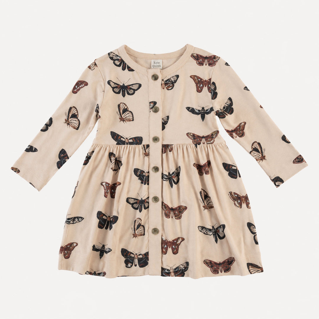 PREORDER long sleeve button dress | moths | bamboo