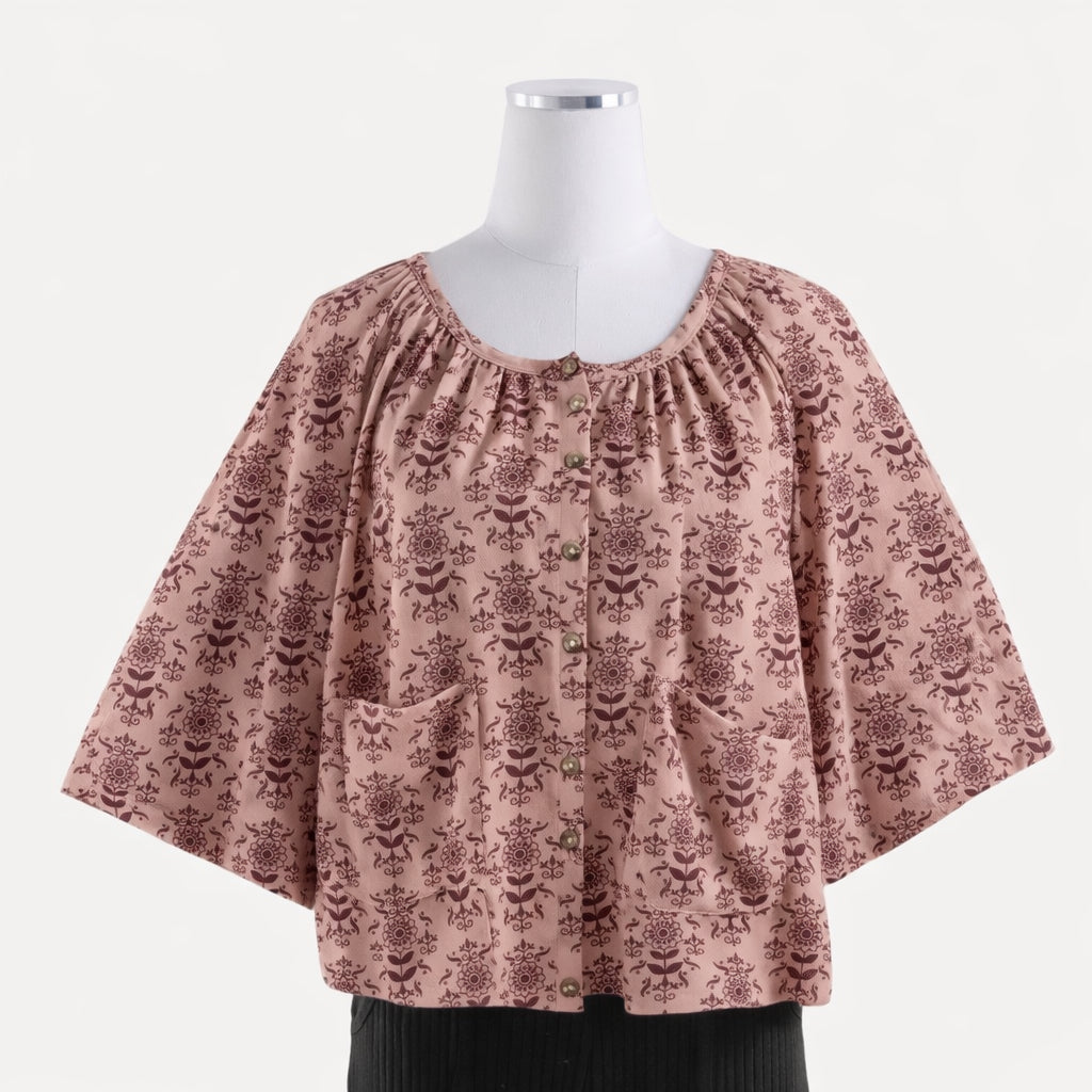 womens pocket button tee | rose folk wallpaper | organic cotton jersey