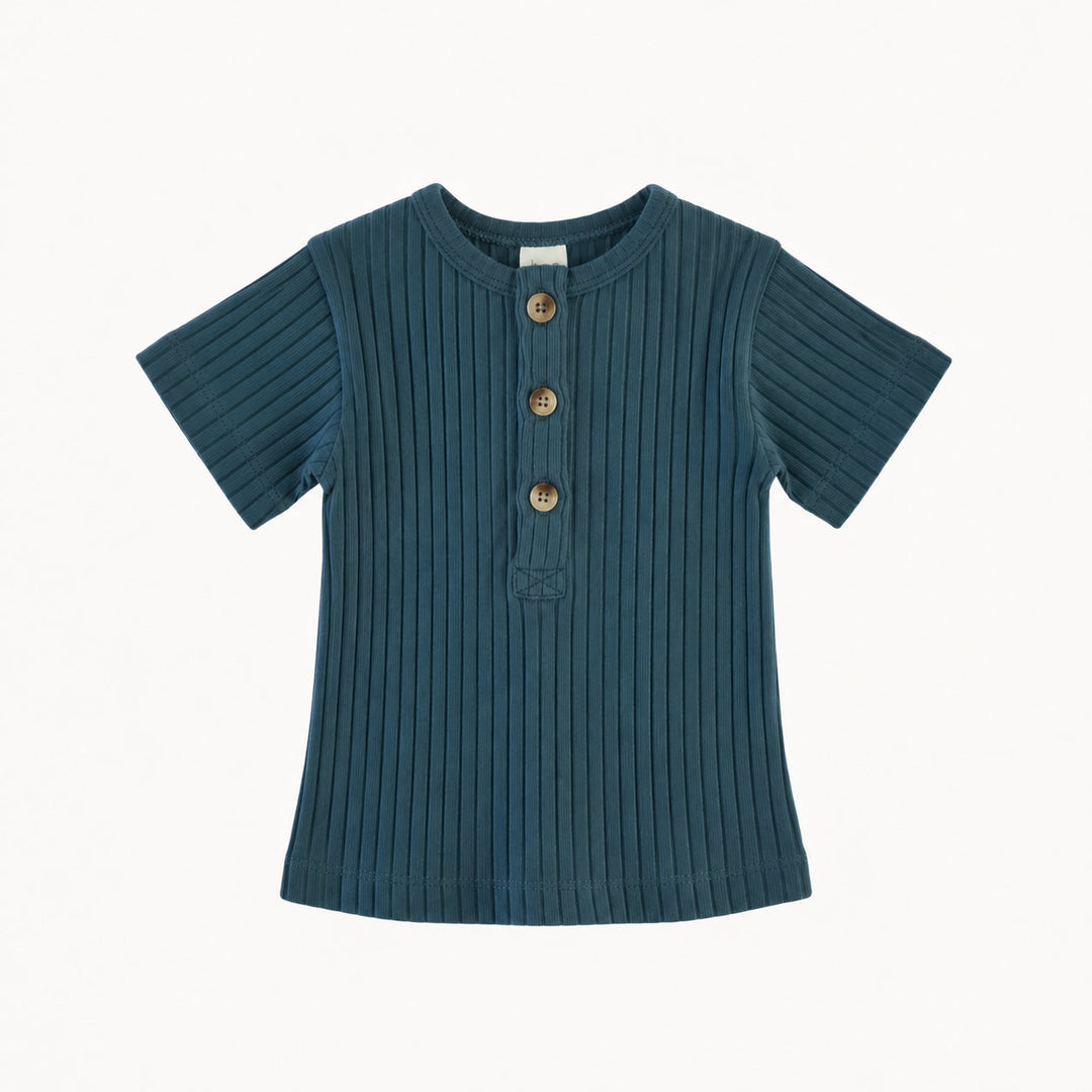 PREORDER short sleeve monty henley tee | blue slate | organic cotton wide rib