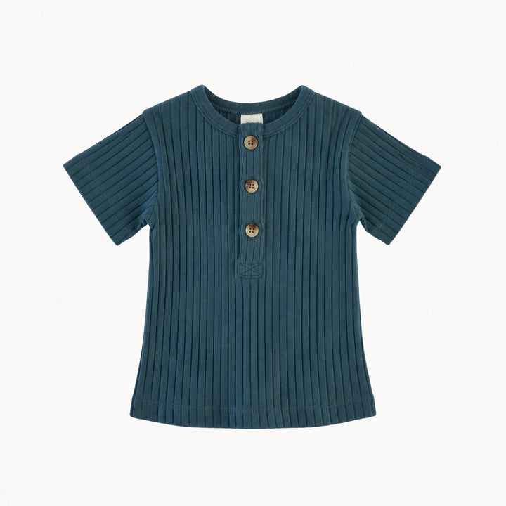 PREORDER short sleeve monty henley tee | blue slate | organic cotton wide rib