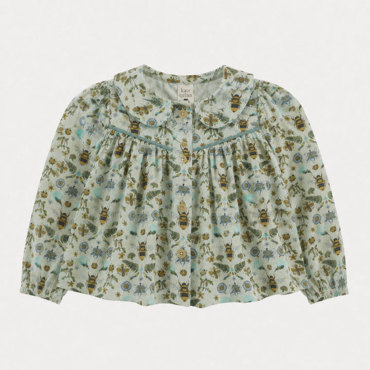PREORDER long sleeve cowgirl top | green litho bee | bamboo