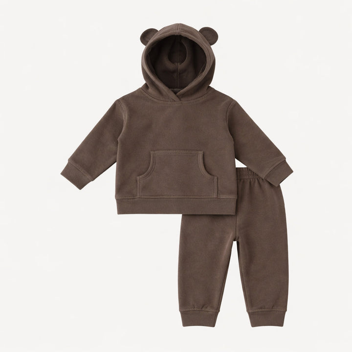 kanga bear hoodie + jogger set | coffee | organic cotton flat rib