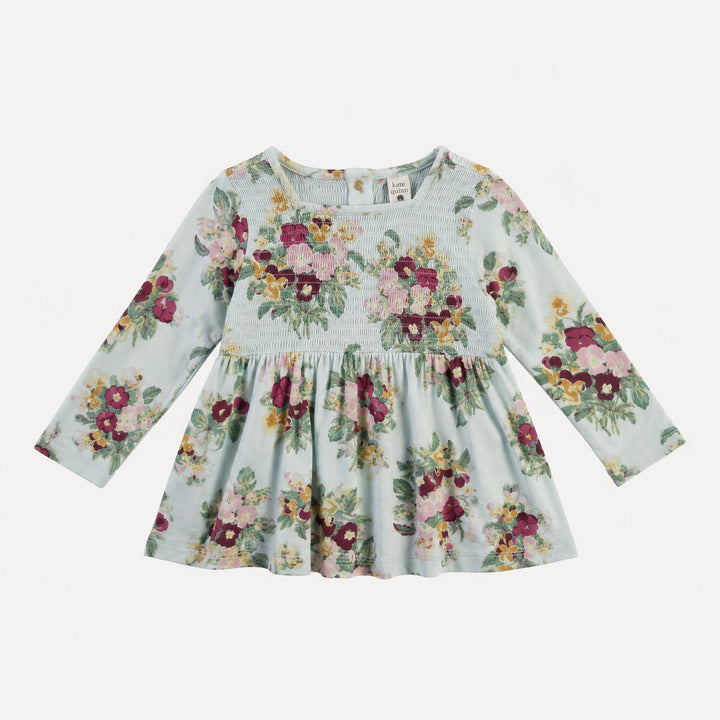 PREORDER long sleeve square neck smocked top | pansy | bamboo