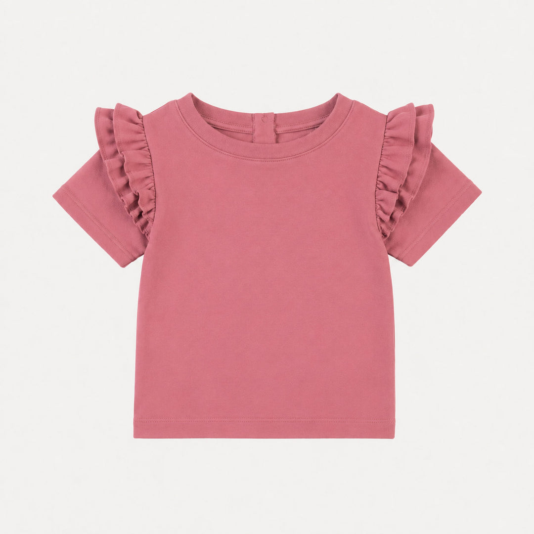 PREORDER short sleeve double ruffle shoulder top | desert rose | organic cotton interlock