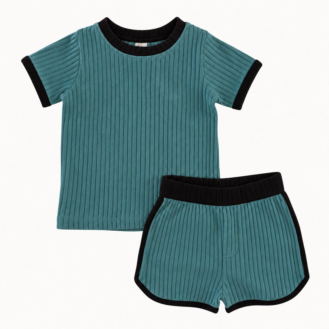 PREORDER ivan ringer short set | sea pine | organic cotton wide rib