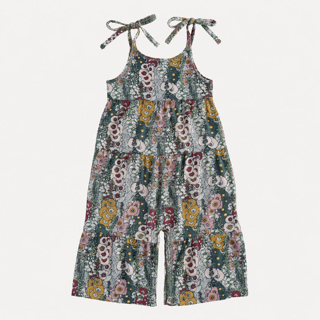 PREORDER spaghetti tie prairie gaucho jumpsuit | hollyhock | bamboo