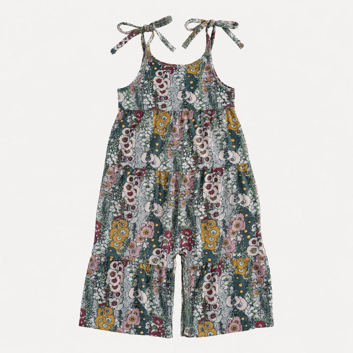 PREORDER spaghetti tie prairie gaucho jumpsuit | hollyhock | bamboo