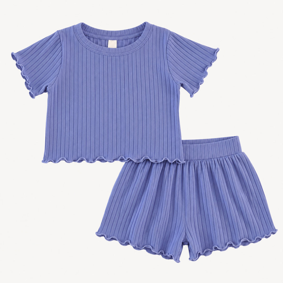 PREORDER short sleeve jade short set | periwinkle | organic cotton wide rib