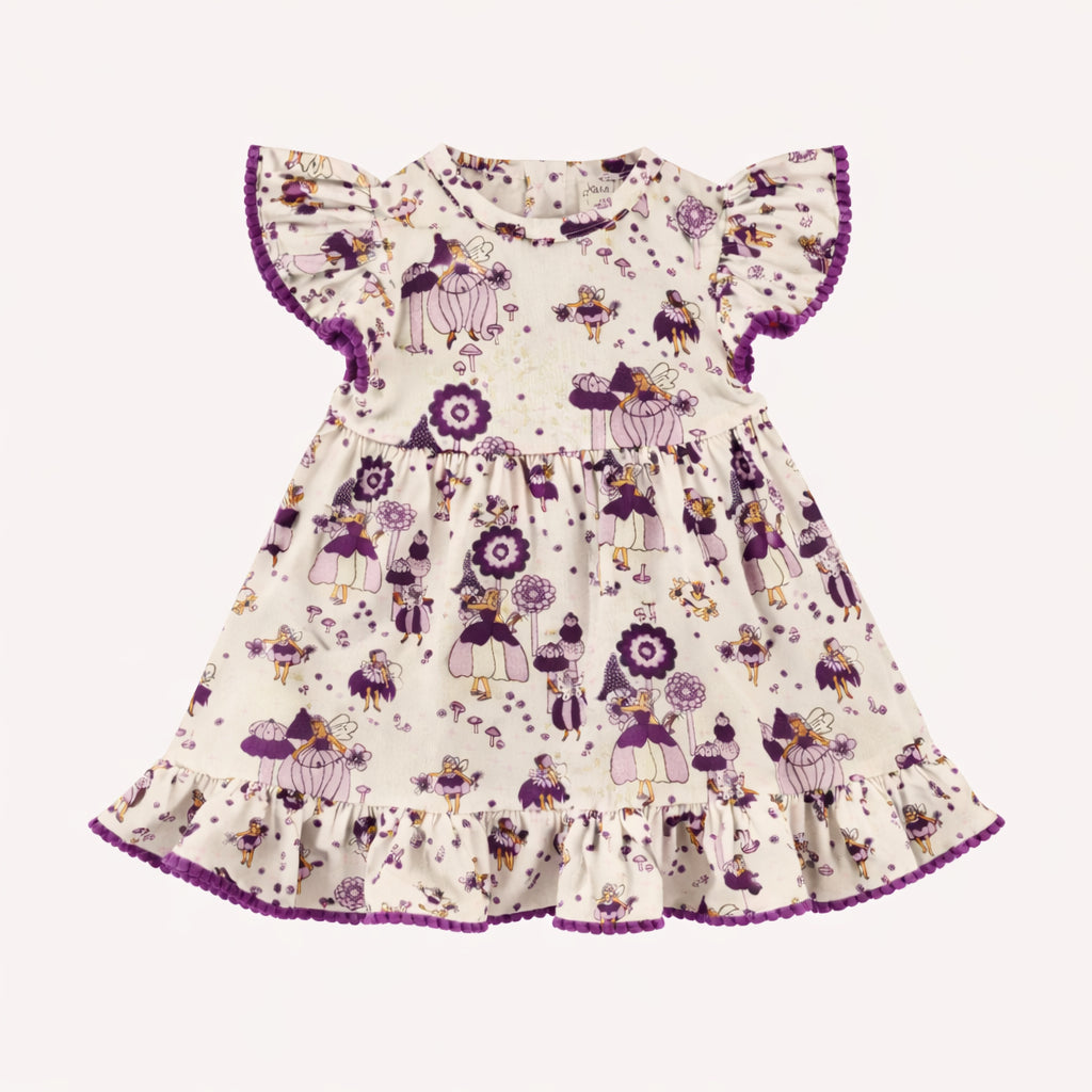 flutter sleeve pom pom dress | sugar plum fairy | organic cotton flat rib
