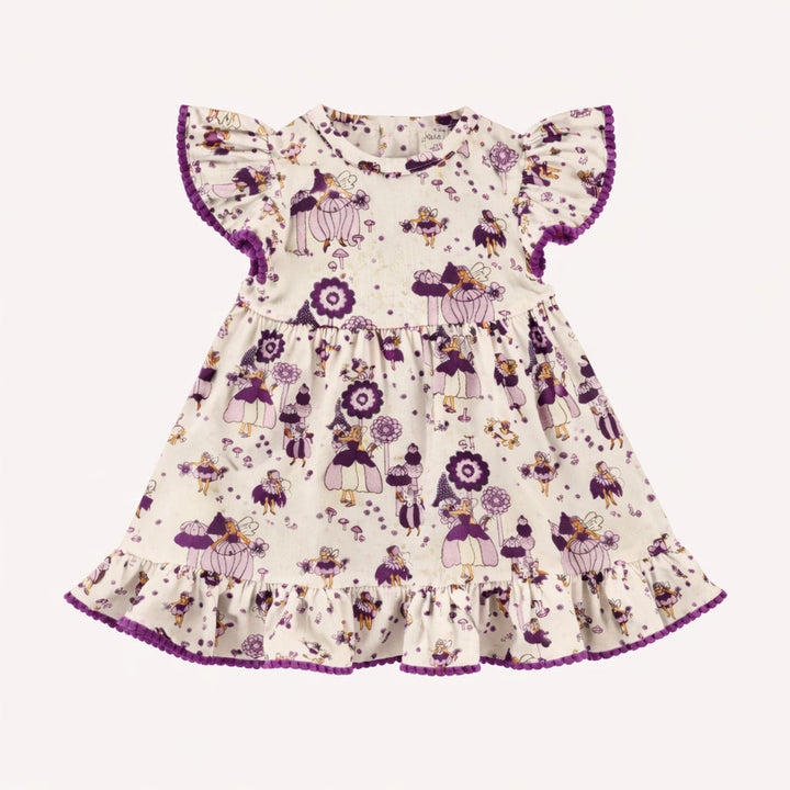 flutter sleeve pom pom dress | sugar plum fairy | organic cotton flat rib