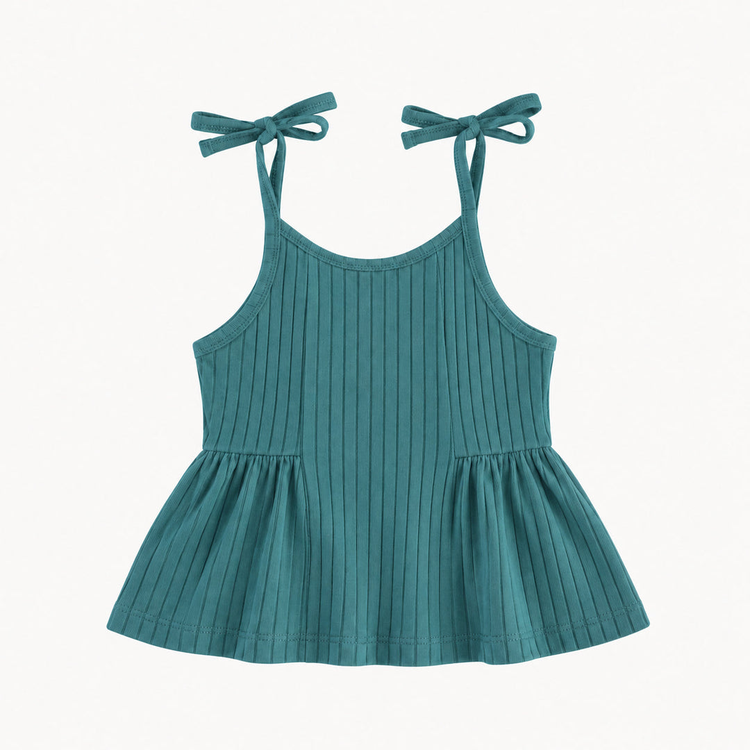 PREORDER spaghetti tie ballerina top | sea pine | organic cotton wide rib