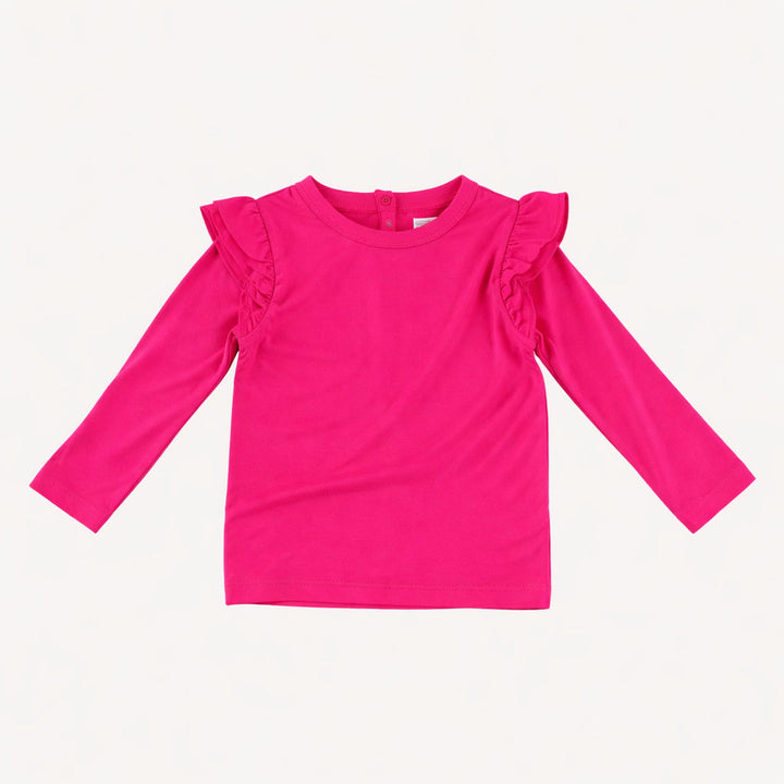 long sleeve double ruffle top | hot fuchsia | bamboo