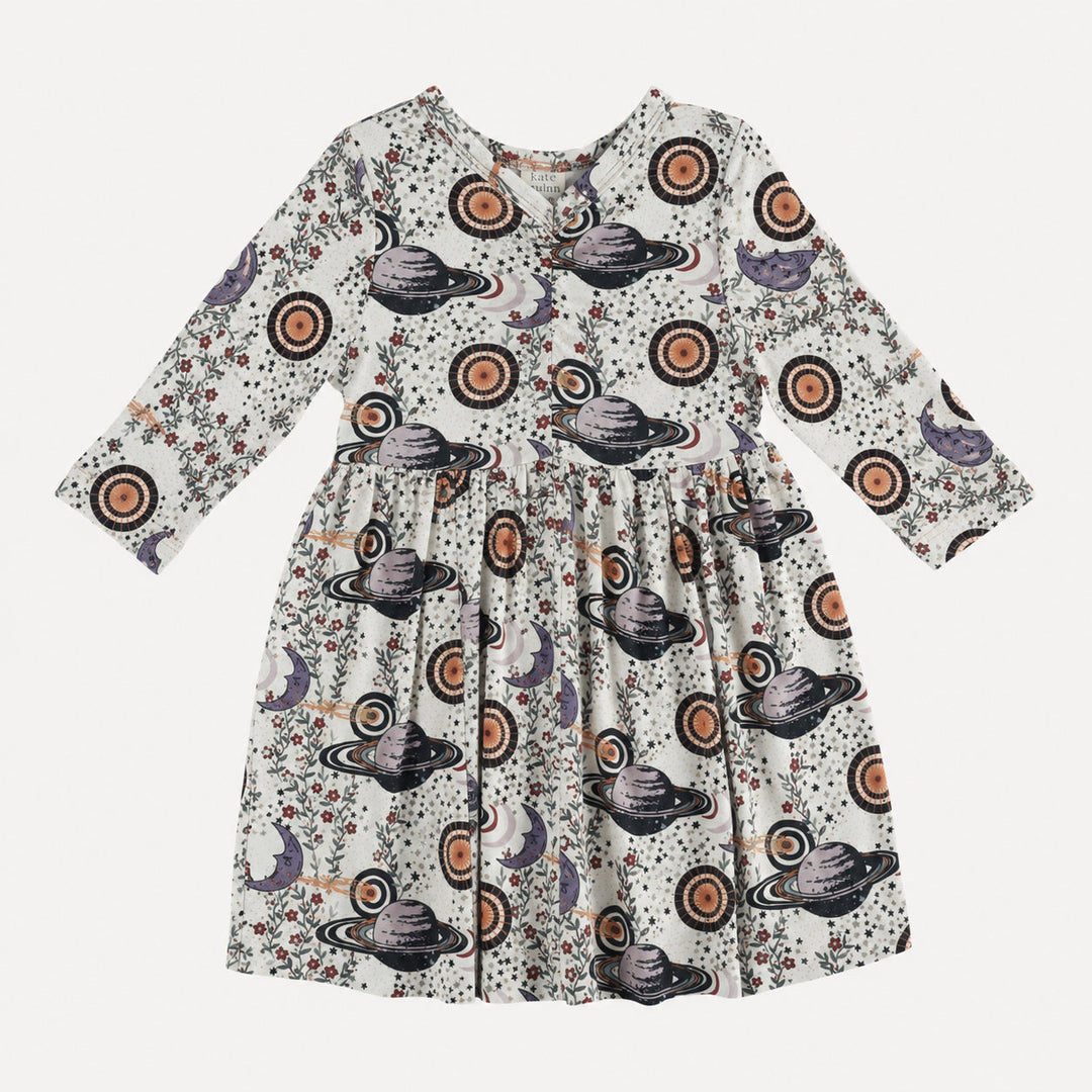 PREORDER long sleeve twirl dress | mystical planets | bamboo