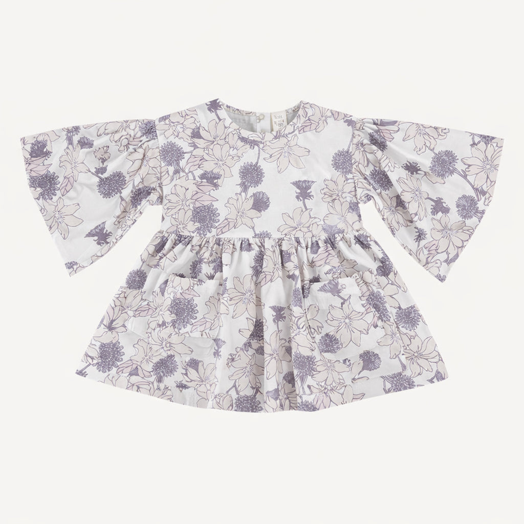 bell sleeve gathered tunic | mauve retro floral | organic cotton jersey