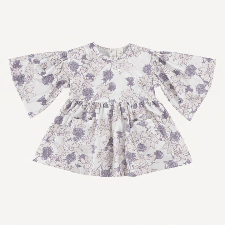 bell sleeve gathered tunic | mauve retro floral | organic cotton jersey