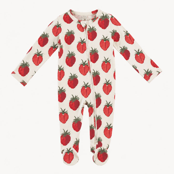 PREORDER long sleeve two way zipper footie | strawberry | modal