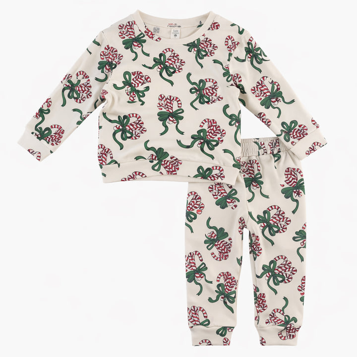 long sleeve cuffed jogger set | candy canes | organic cotton flat rib