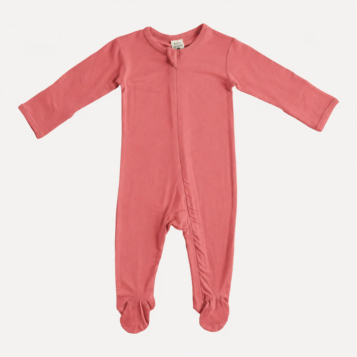 PREORDER long sleeve two way zipper footie | pink coral | bamboo