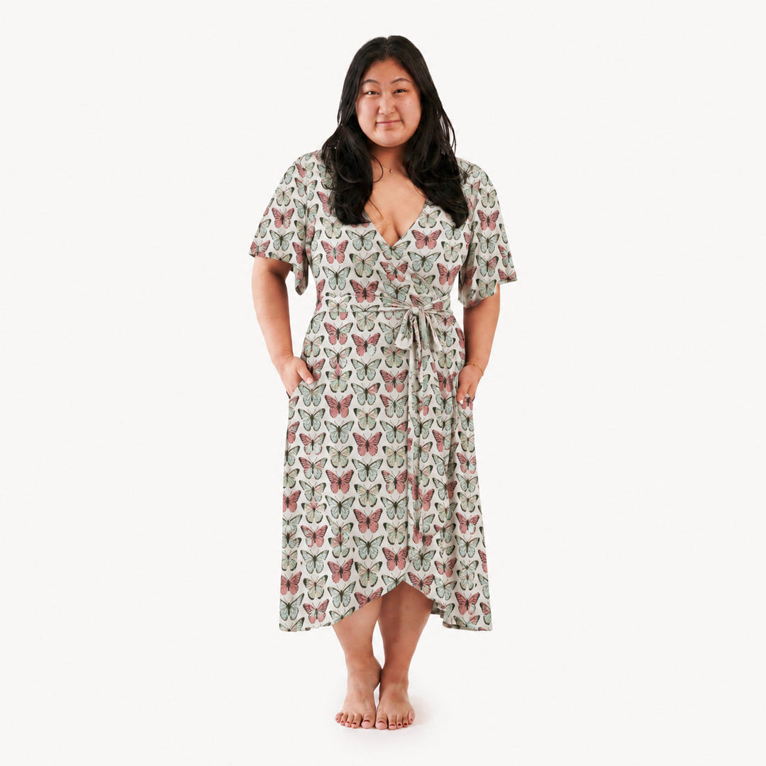 PREORDER womens flutter sleeve wrap dress | butterflies | modal
