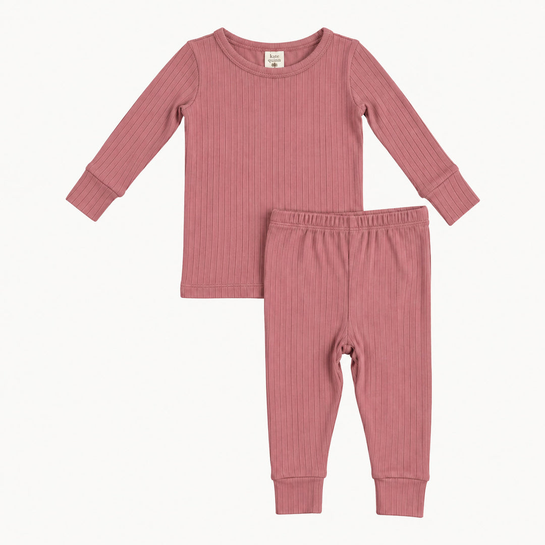 PREORDER long sleeve crew neck pj set | dusty rose | woods rib