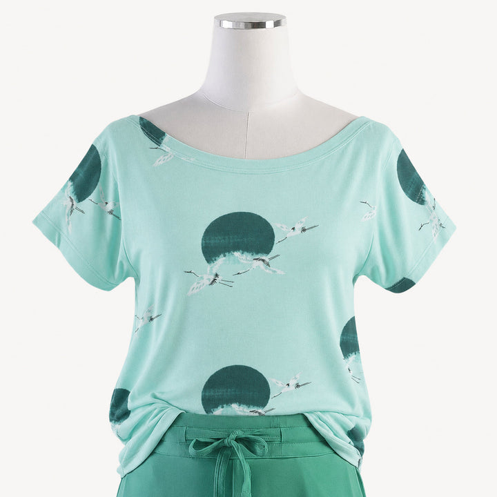 PREORDER womens boat neck tee | aqua crane | modal