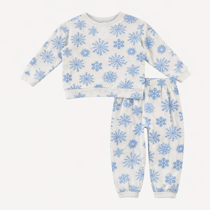 long sleeve cuffed jogger set | blue snowflake | bamboo