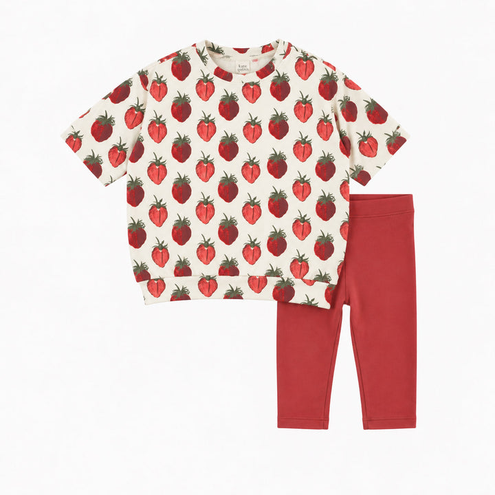 PREORDER short sleeve oversized sweatshirt + cropped legging set | strawberry | modal