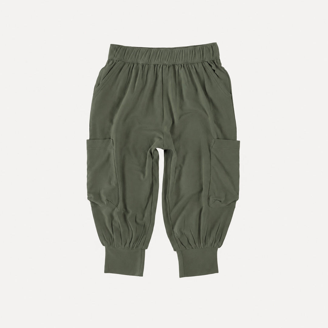 PREORDER cargo bubble pant | bronze green | organic cotton interlock